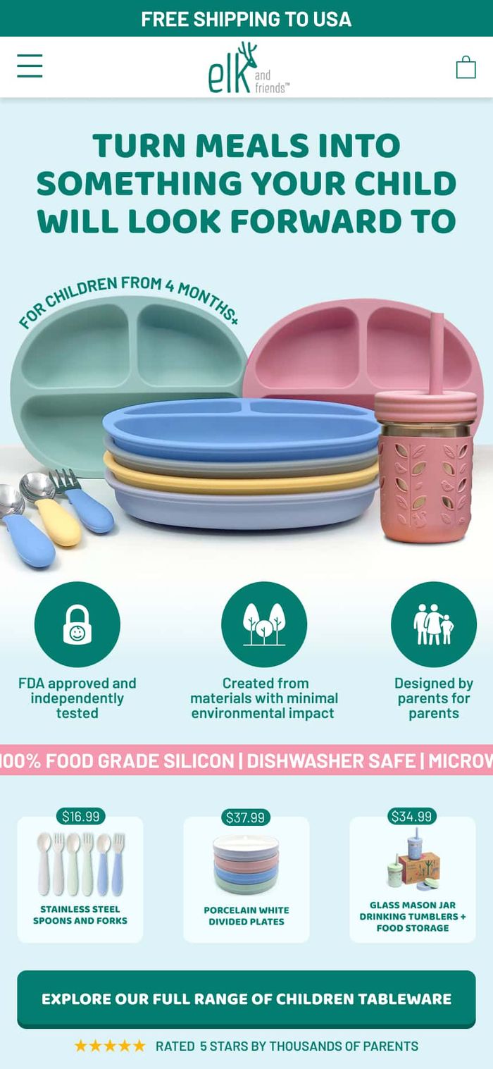 Elk & Friends diningware company for infants, rebranded by Grumspot