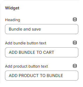 Block settings for heading and button text