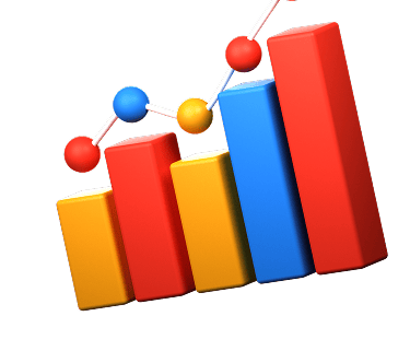 Scale up or down for Shopify development and design projects, depicted by a colorful 3D bar chart