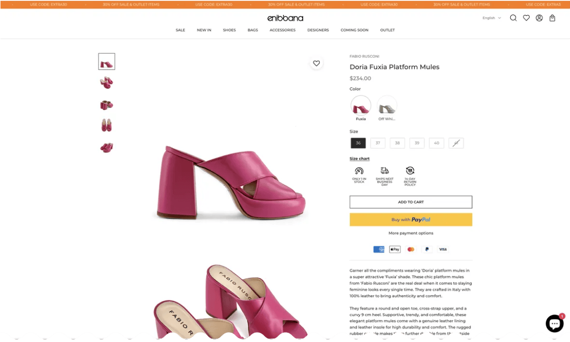 Desktop product page after redesign