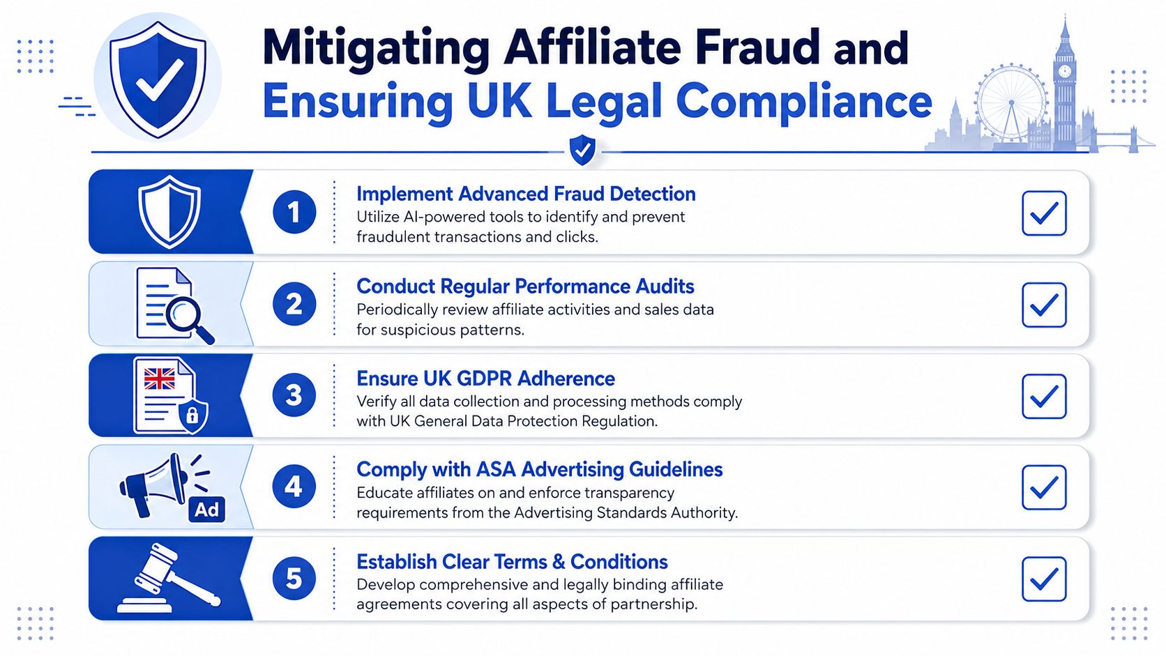 A five-step guide for mitigating affiliate fraud and ensuring legal compliance for businesses in the UK.