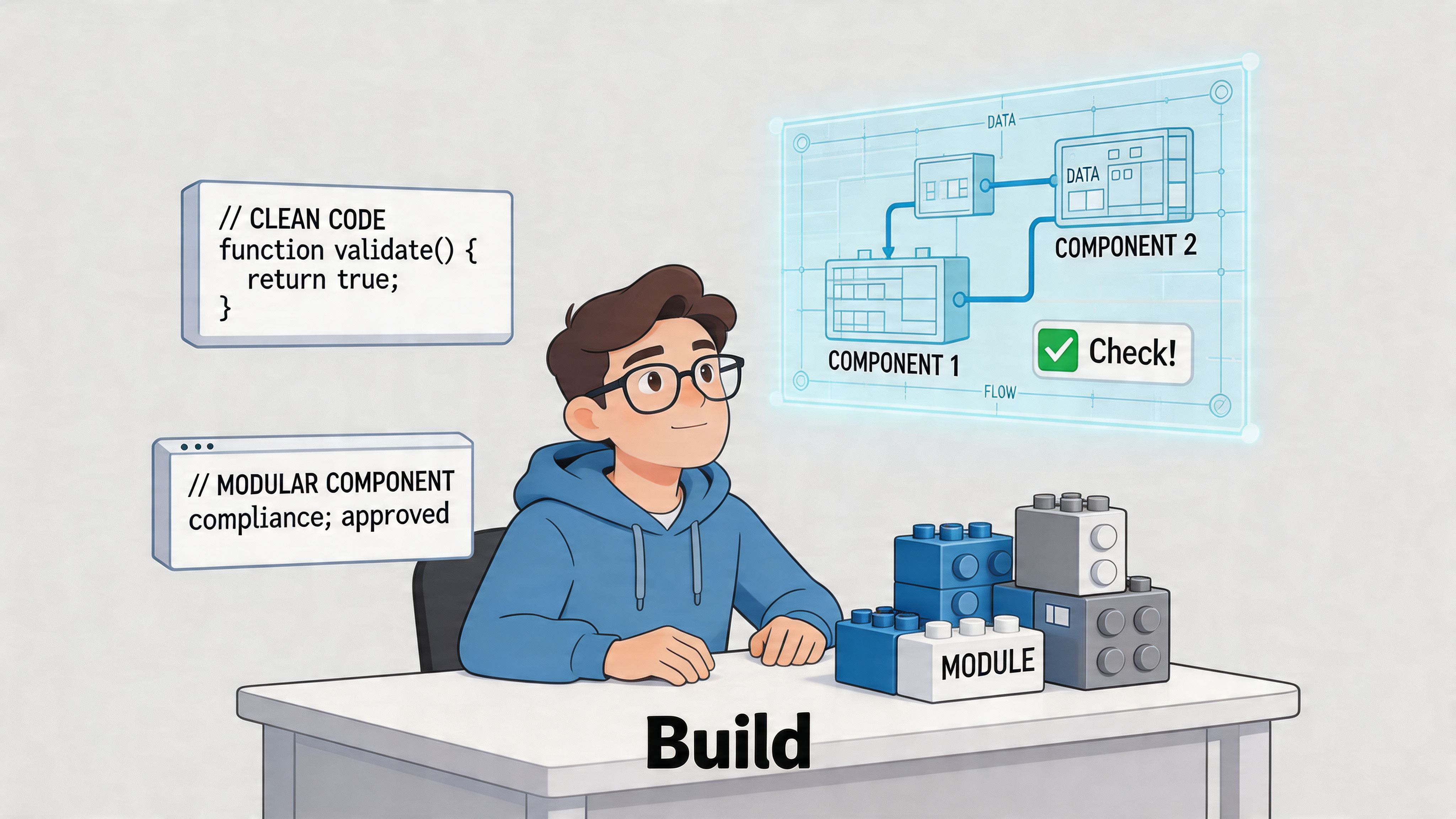 A developer working on modular architecture and clean code for Shopify app development projects at a desk.