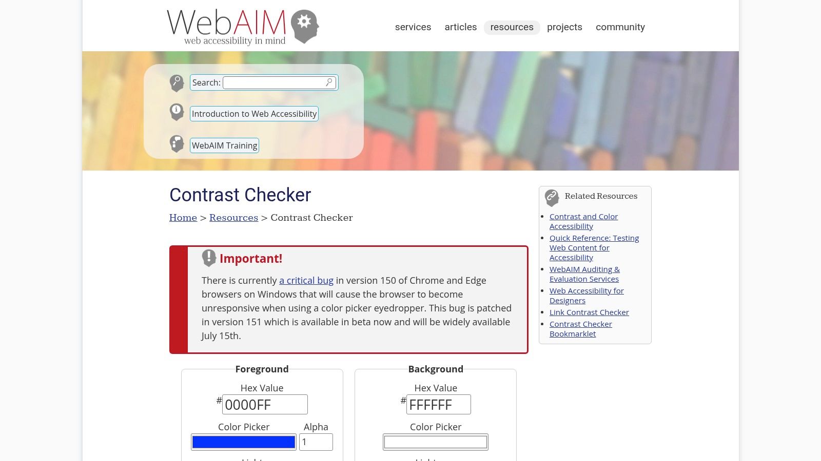 Screenshot from https://webaim.org/resources/contrastchecker/