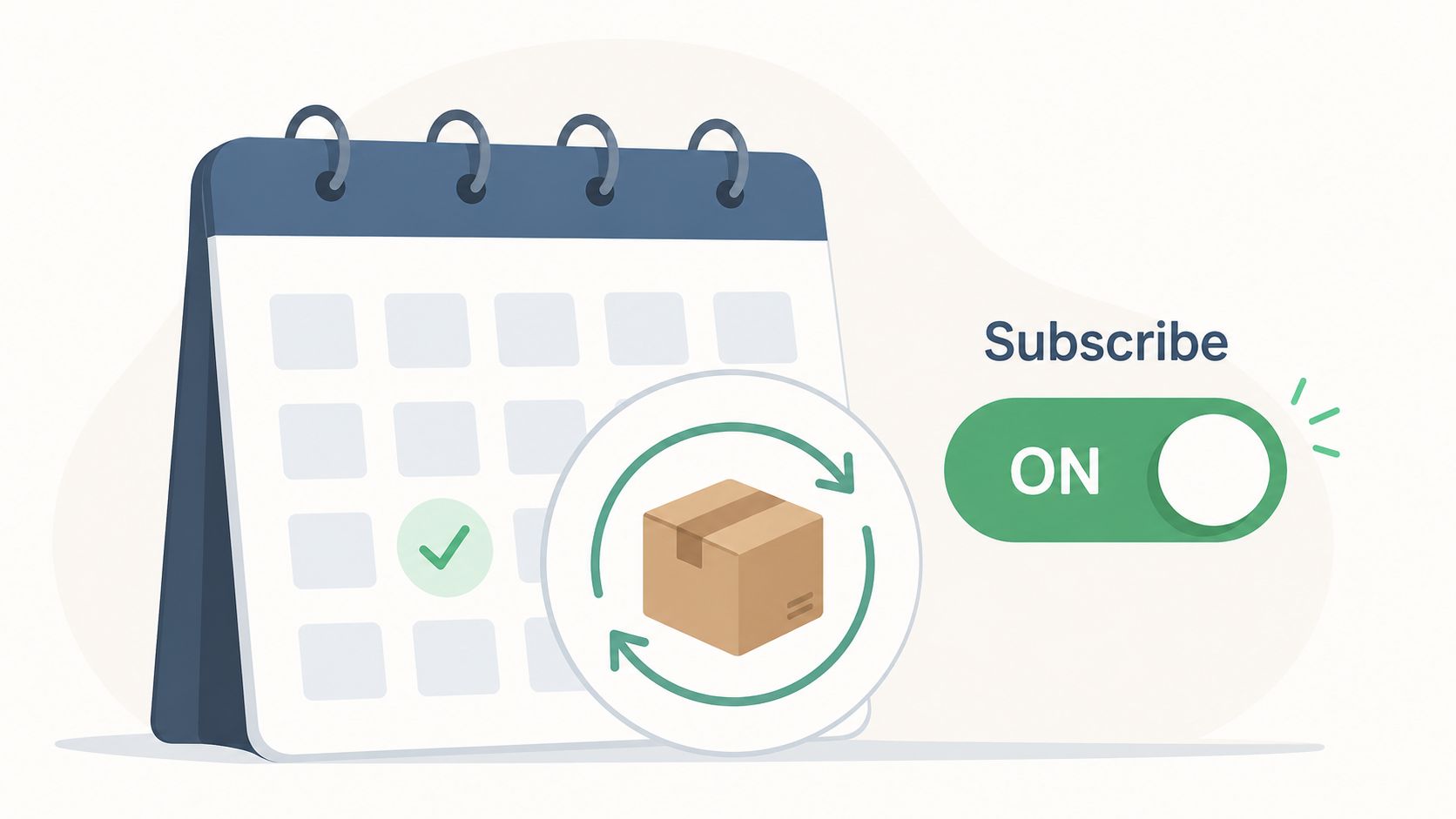 A calendar with a subscription toggle set to on, representing recurring delivery or retention marketing strategies.