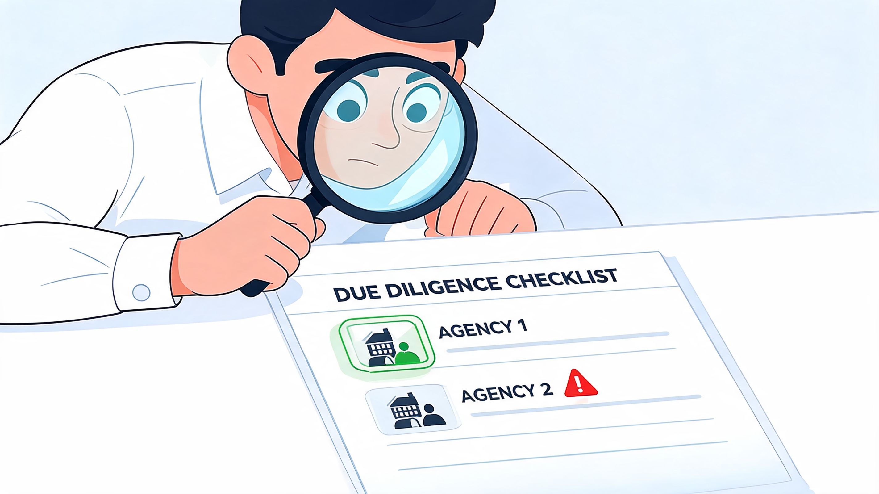 A professional analyzing a due diligence checklist comparing two different agencies for business selection purposes.